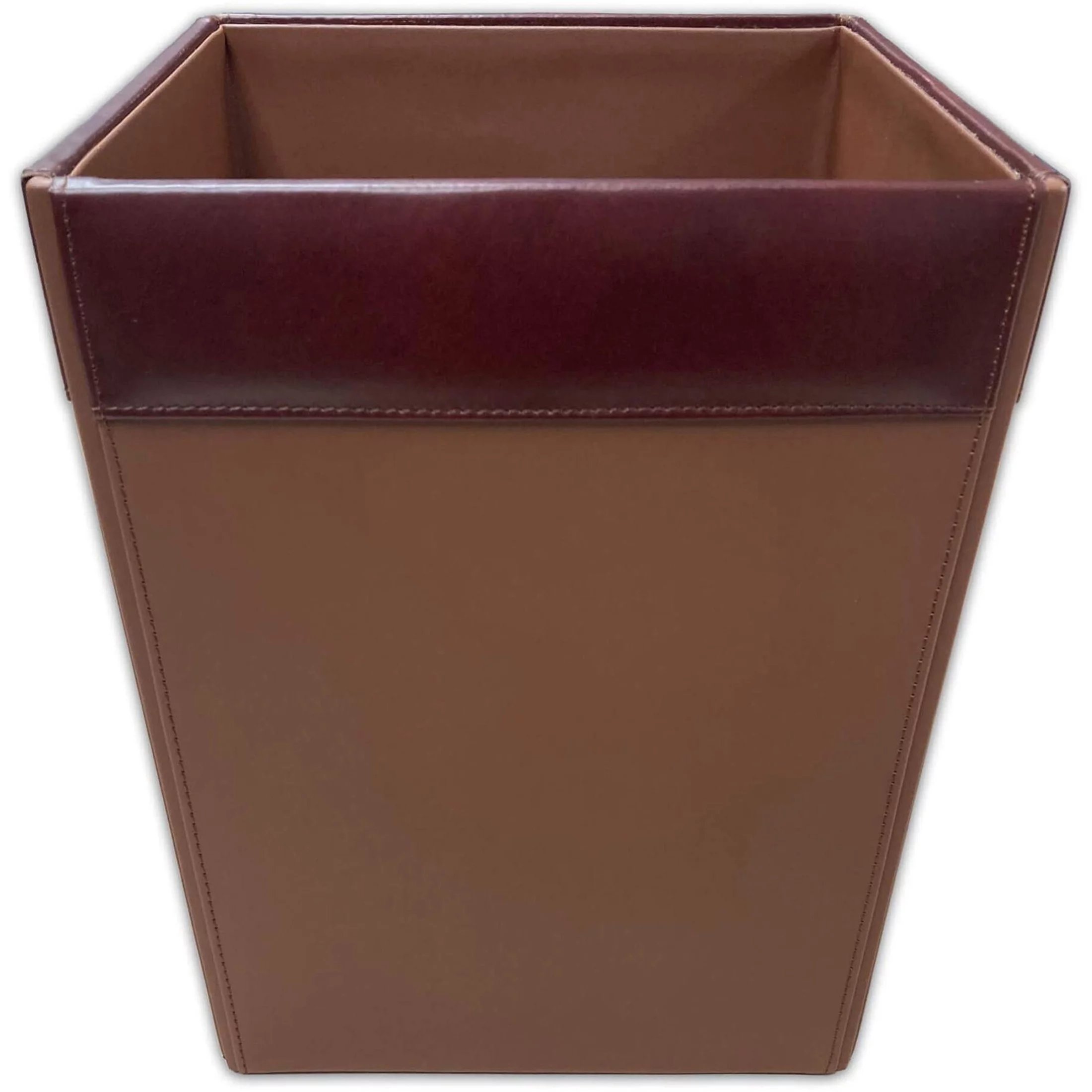 Mocha Leather Square Waste Basket