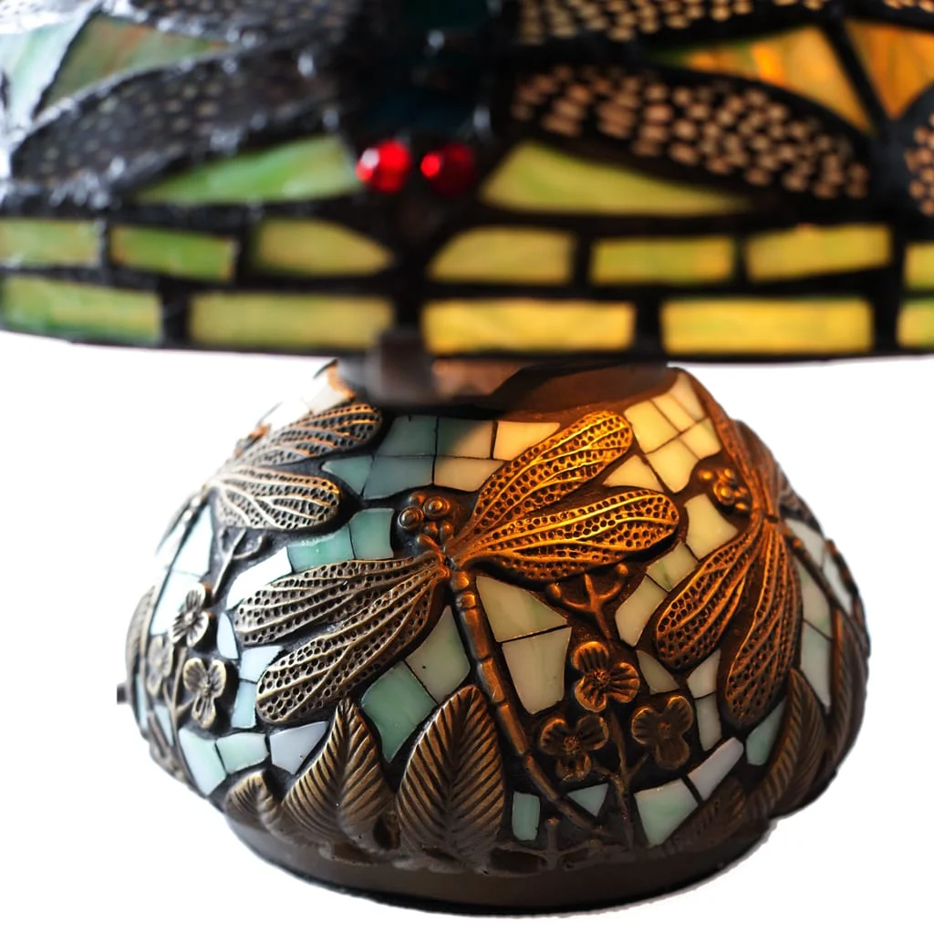 Copper Grove  Carnach 10-inch Stained Glass Mini Dragonfly Lamp - 10