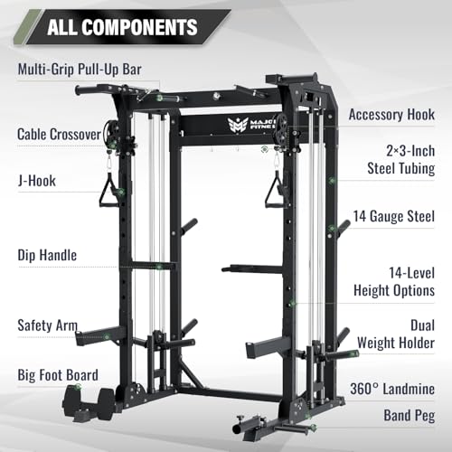 MAJOR FITNESS F22 Multi-Functional Power Rack—1600lbs Capacity All-in-One Squat Rack with Dual Pulley System for Home Gym Strength Training
