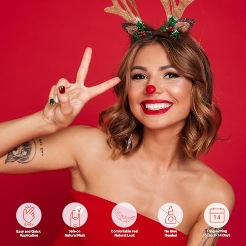 Semi Cured Gel Nail Strips-Easy Apply Christmas Gel Nail Stickers Holiday Semi Cured Manicure Strips with Sparkling Xmas Designs (Classic Yule)