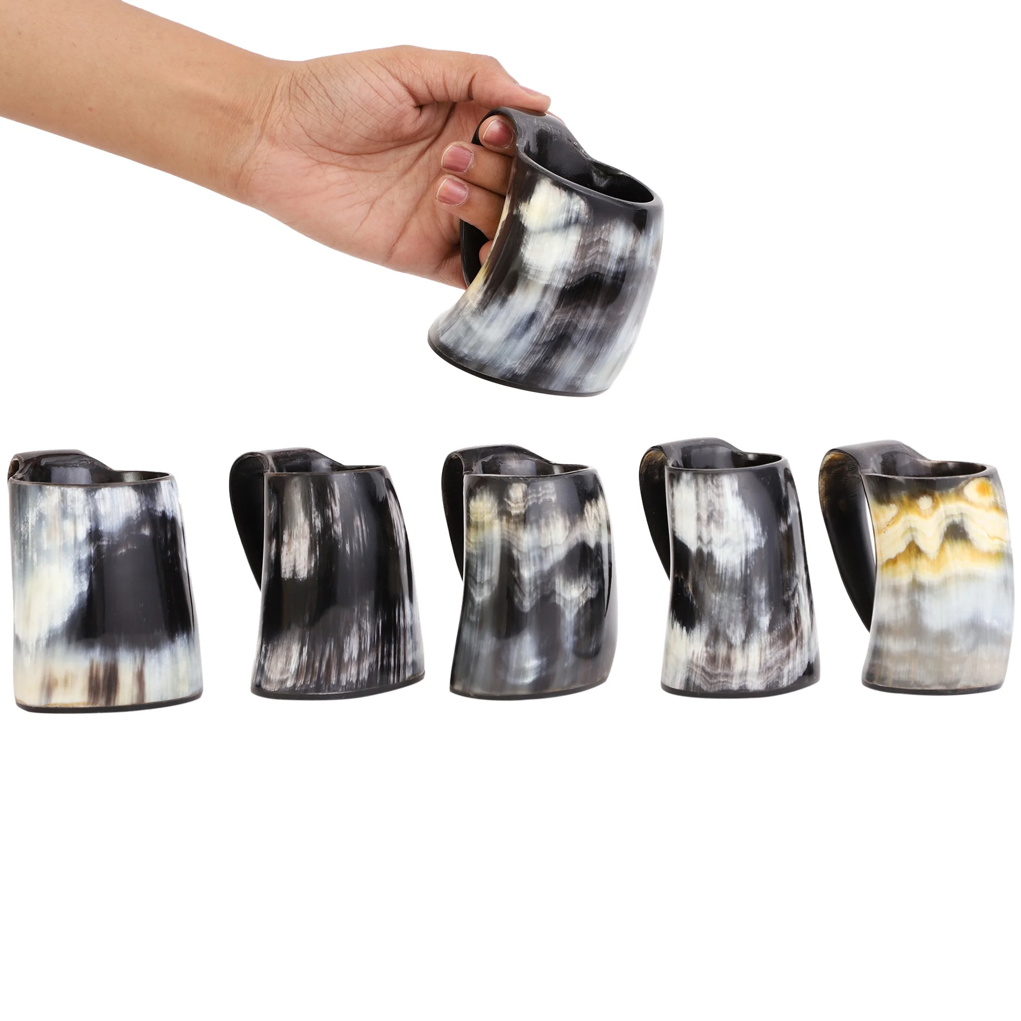 Viking Drinking Horn Shot Mug Whiskey Shot Cup Glass For Wine, Mead, Ale, Beer, Cold Drink, Hot Drink Ceramic Medieval Inspired Food Safe Vessel | Game of thrones Style 4'' Pack Of 6)