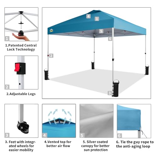 CROWN SHADES 10x10 Pop Up Canopy - Beach Tent with One Push Setup - Easy Outdoor Sun Shade for Events, Parties, Camping - Gazebo with STO-N-Go Cover Bag, Silver Coated Top, White