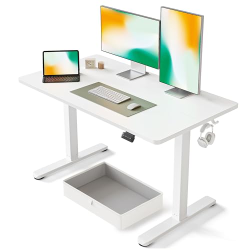 FEZIBO 55 x 24 Inches Standing Desk with Drawer, Adjustable Height Electric Stand up Desk with Storage, Sit Stand Home Office Desk, Ergonomic Computer Desk, Light Rustic
