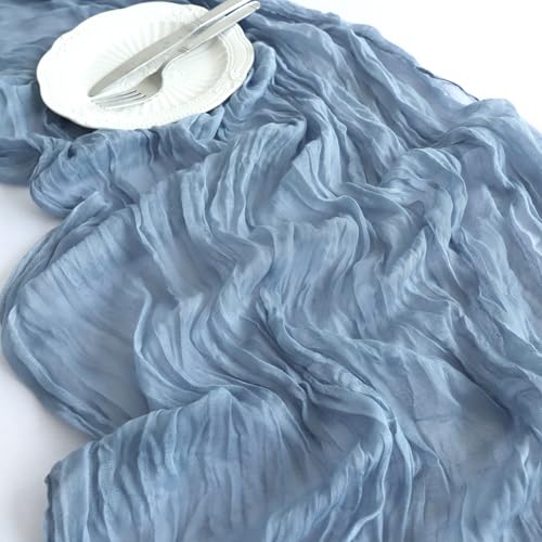 Christmas Table Runner, 10FT Cheesecloth Emerald Green Table Runners 35*120inch Rustic Vintage Table Runner for Christmas Indoor Home Kitchen Table Party Decorations