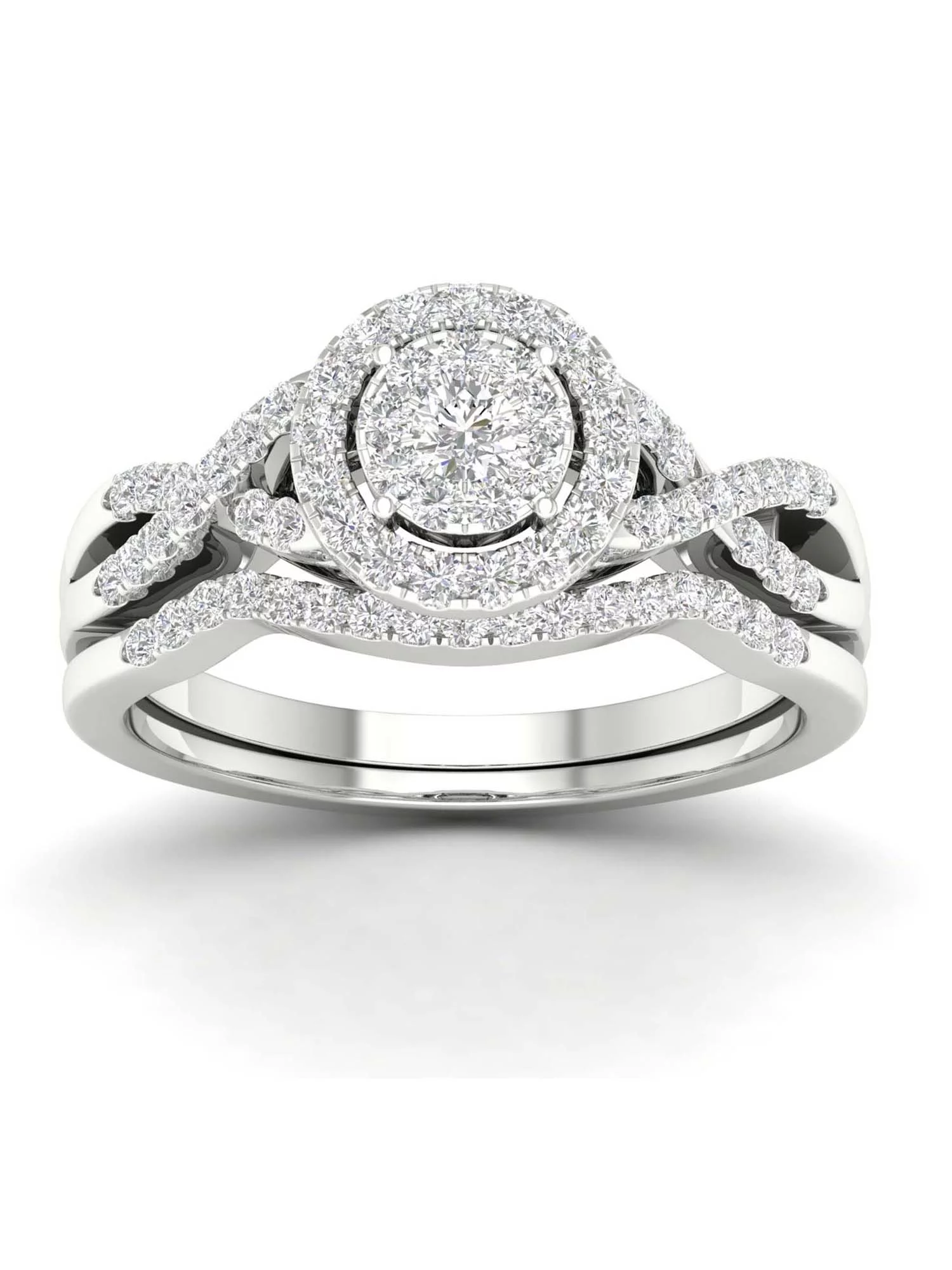 Imperial 3/8Ct TDW Diamond 10k White Gold Cluster Halo Twist Shank Bridal Ring Set (I-J, I2)