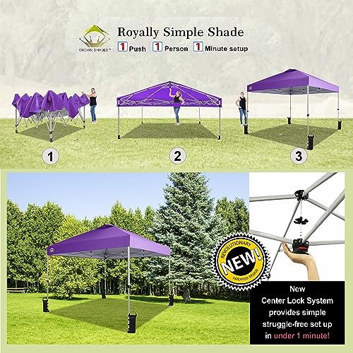 CROWN SHADES 10x10 Pop Up Canopy - Beach Tent with One Push Setup - Easy Outdoor Sun Shade for Events, Parties, Camping - Gazebo with STO-N-Go Cover Bag, Silver Coated Top, White