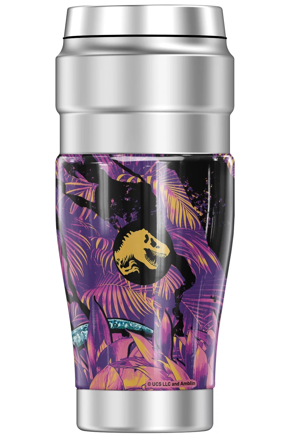 Jurassic World Neon Jungle Velociraptor THERMOS STAINLESS KING Stainless Steel Travel Tumbler, Vacuum insulated & Double Wall, 16oz