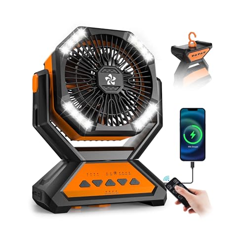 Battery Powered Fan -Camping Fan with Led Lantern, 12000mAh Portable Rechargeable, Battery Operated for Tent, Hook 4 Speed Quiet Personal for Desk, Travel, Fishing, Power Outage, Hurricane-Green