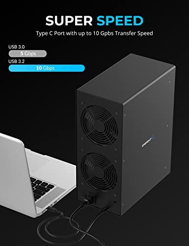 SABRENT USB 3.2 5-Bay 3.5” SATA Hard Drive Docking Station, Trayless Design, USB-C 10Gbps, Independent Power Switches, Locking Bays, Aluminum Cooling, Compatible with Windows Mac Linux (DS-SC5B)
