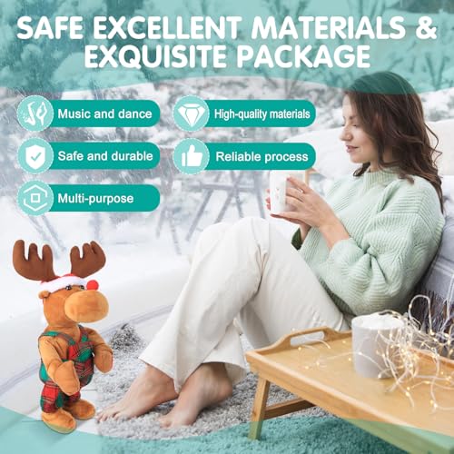 SdeNow Dancing Singing Rudolph Santa Red Nosed Reindeer Toy Tweaking Santa Claus Animated Musical Plush Santa Claus Doll