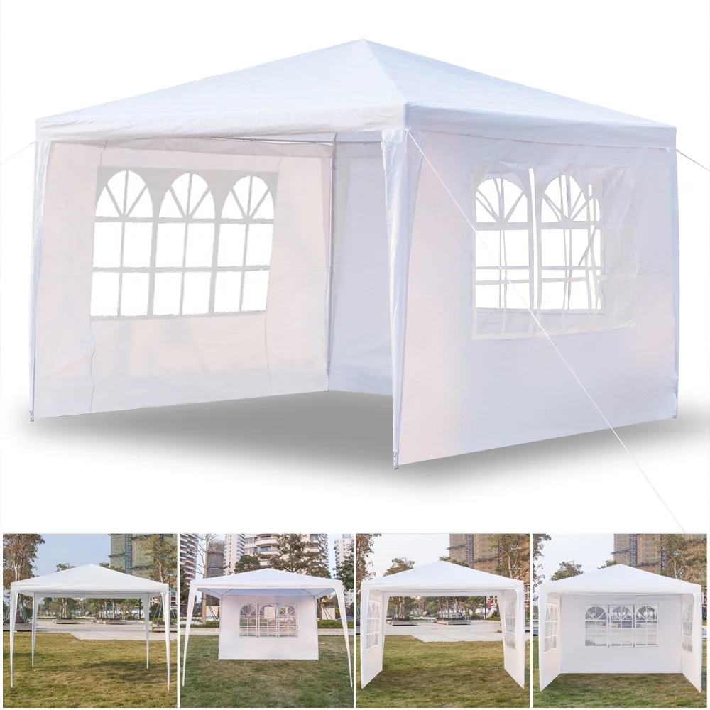 10 x 10 Easy Set-up Canopy Tent Commercial Instant Tents Market stall with 3 Removable Sidewalls and Portable Bag (White)