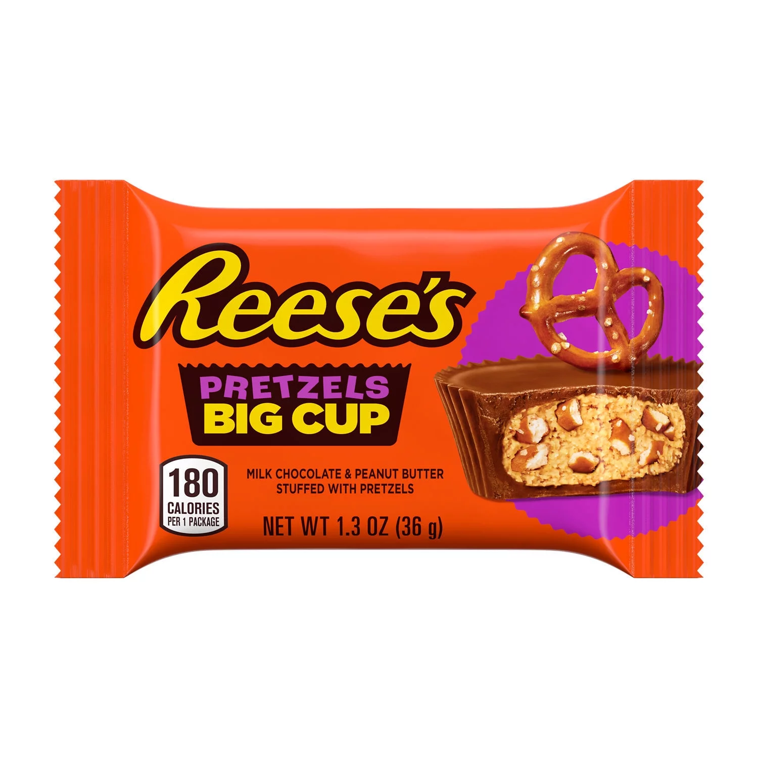 Reese's Big Cup with Pretzels Milk Chocolate Peanut Butter Cups Candy, Packs 1.3 oz, 16 Count