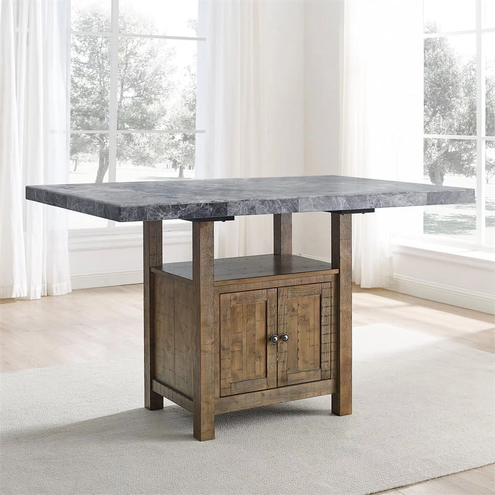 Bowery Hill Transitional Marble Counter Table in Gray Finish
