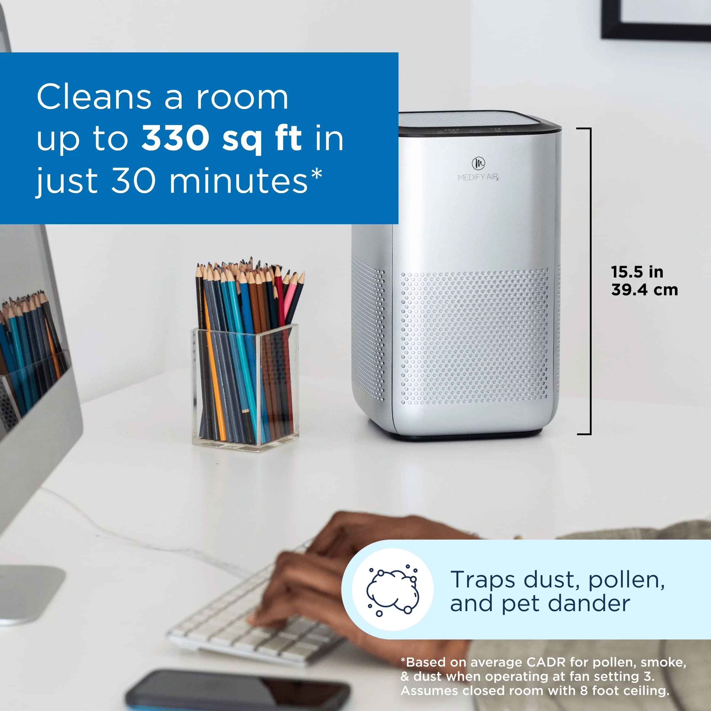 Medify Air MA-15 Air Purifier - 660 sq ft Coverage - Air Purifier with HEPA Filters - Desktop Air Purifier for Bedroom & Office - Includes Sleep Mode & Timer - Silver, 1-Pack