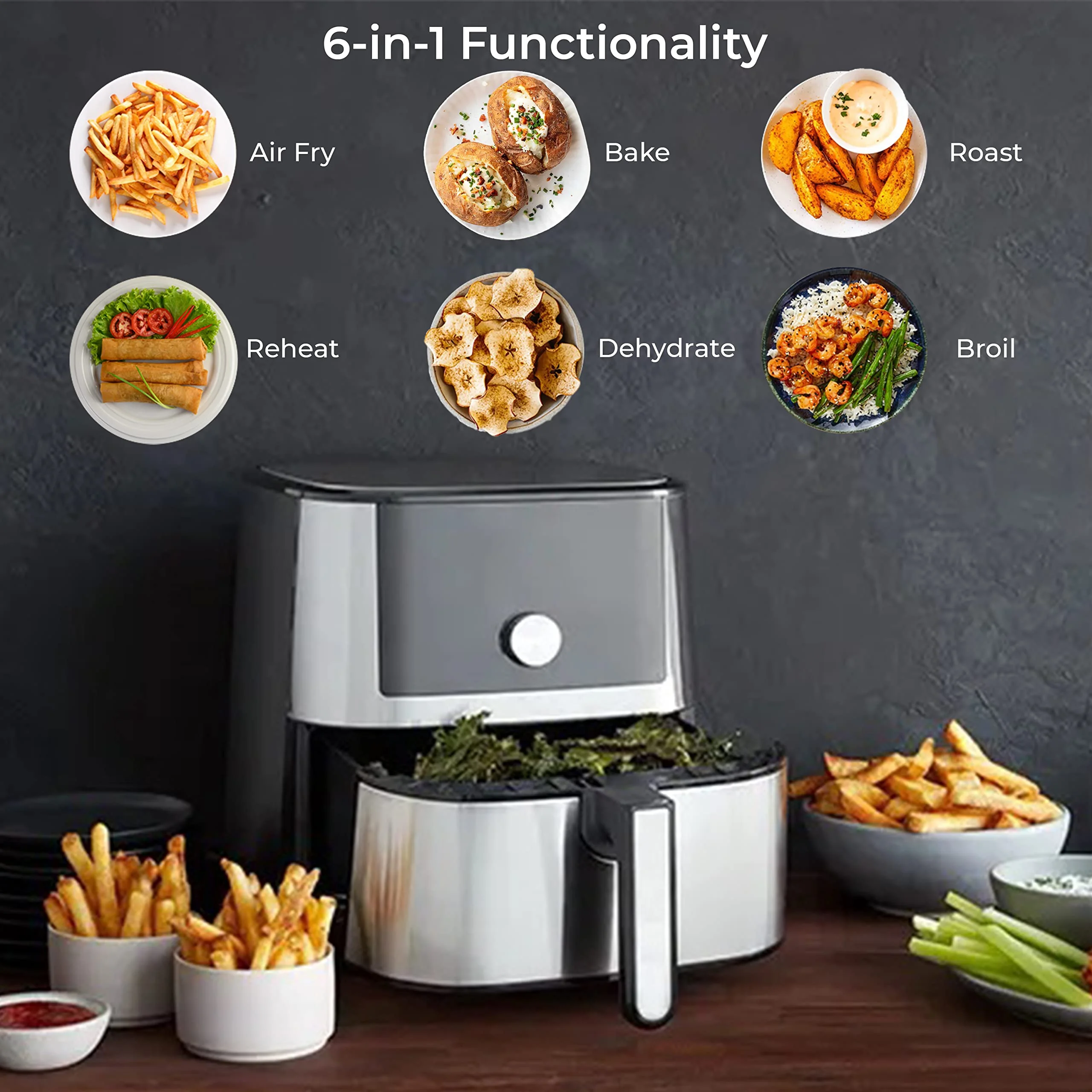 Vortex Plus 6QT XL Air Fryer, 6-in-1, Broils, Dehydrates, Crisps, Roasts, Reheats, Bakes for Quick Easy Meals, 100+ In-App Recipes, Dishwasher-Safe, from the Makers of Instant Pot, Black