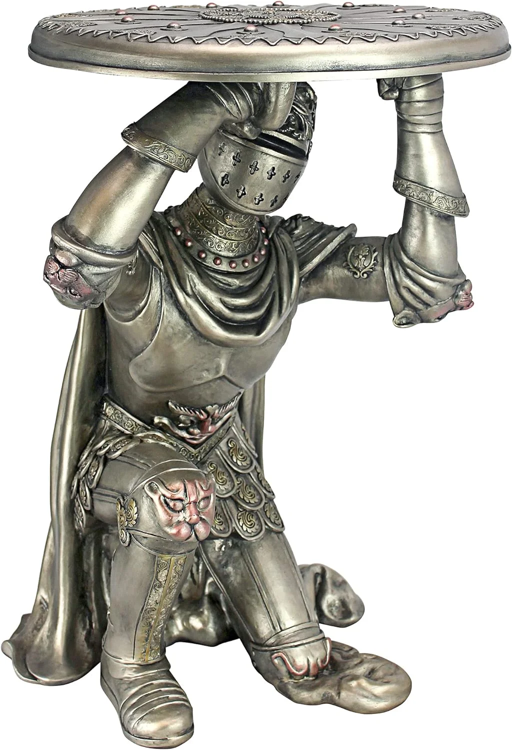 Battle Of Slaughterbridge Gothic Sculptural Side Table, 13.5D X 14W X 19H In, Pewter Finish