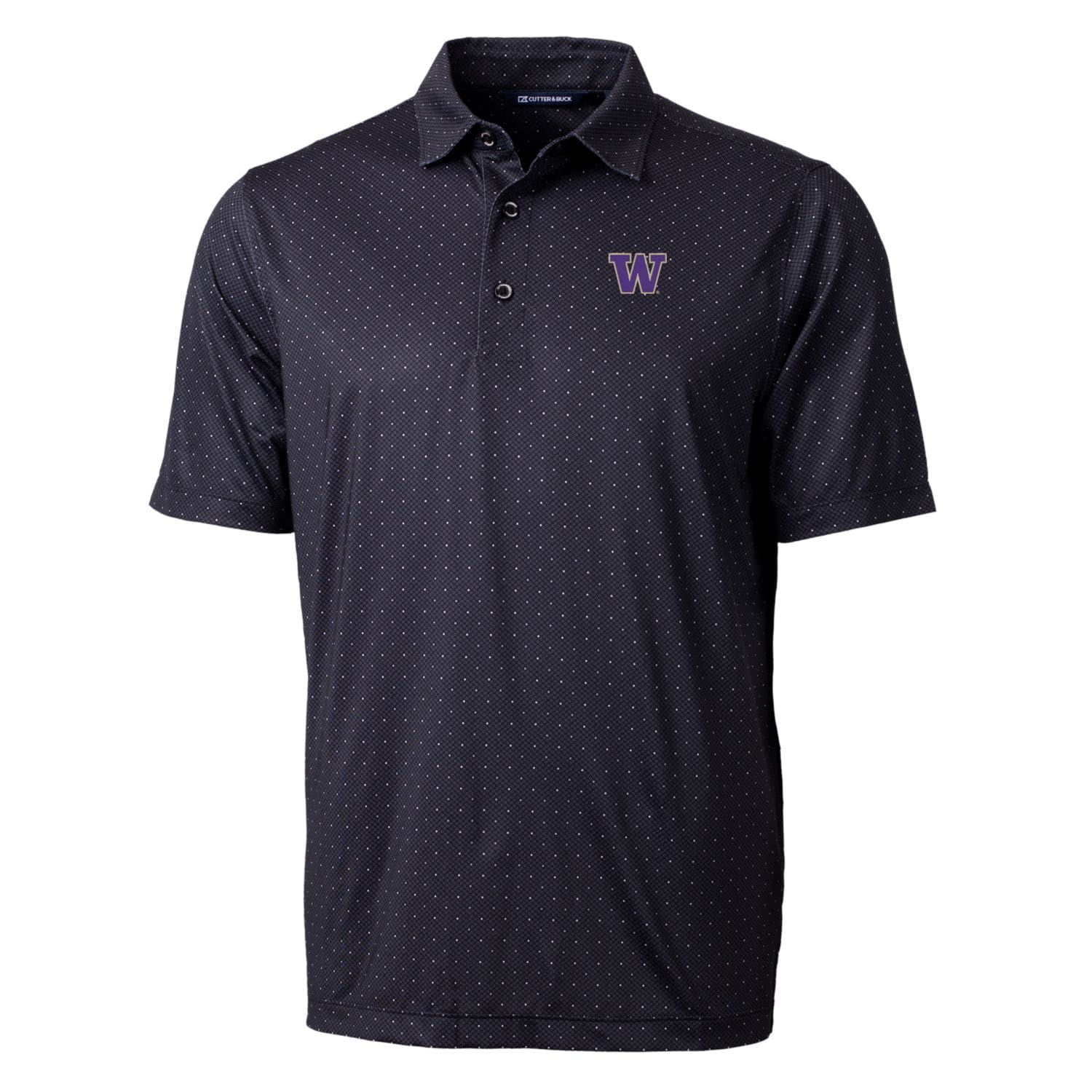 Men's Cutter & Buck Black Washington Huskies Pike Double Dot Print Stretch Polo