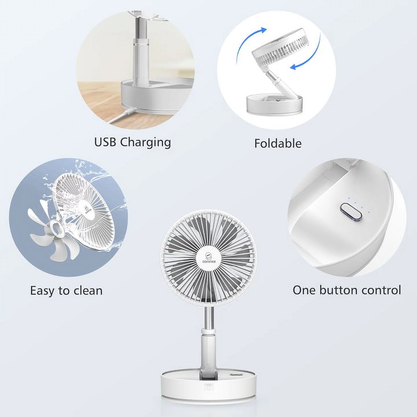 Comfier Cordless Foldable Portable Fan, Electric Household Table Desk Fan, Remote Control Floor Standing Fan