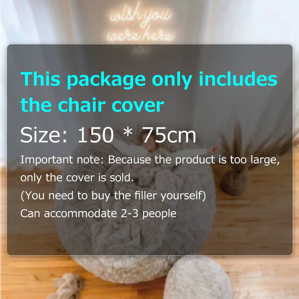 Home Sponge Bed Bean Bag Chair Cover Slipcover Double Bedroom Balcony Large Couch Round Soft Fluffy Cover No Fillings Only Cover