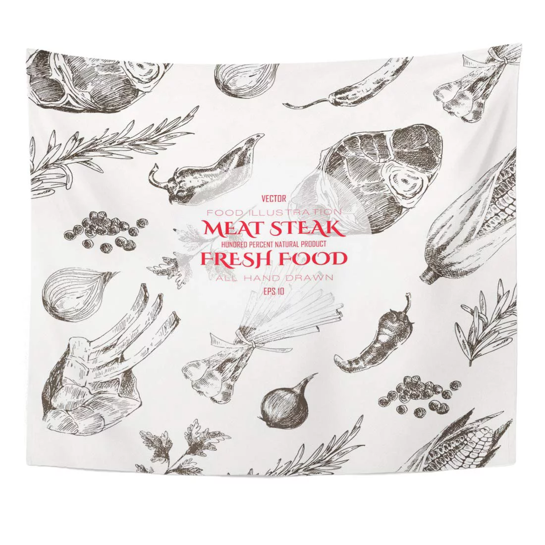 REFRED Rib Beef Meat Steak Designer Food for Corporate Identity Pork Restaurant Vintage Wall Art Hanging Tapestry Home Decor for Living Room Bedroom Dorm 51x60 inch