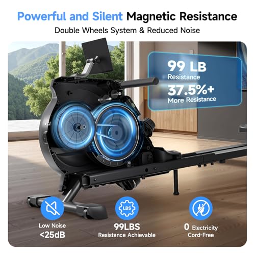 Rowing Machine for Home, 350 LB Capacity, 16-Level Silent Resistance, Magnetic Rowing Machines for Home Foldable, Full-Body Workout Compact Rowing Machine for Cardio & Strength with APP Support