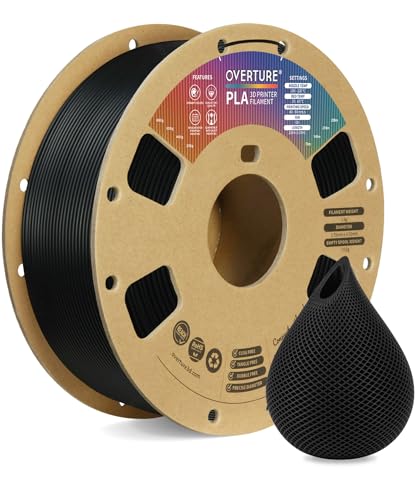 OVERTURE PLA Filament 1.75mm PLA 3D Printer Filament, 2kg Cardboard Spool (4.4lbs), Dimensional Accuracy +/- 0.02mm, Fit Most FDM Printer (Black 2-Pack)