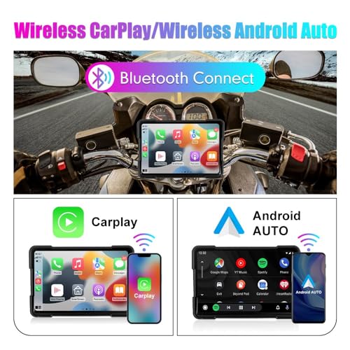 Kunfine Motorcycle Carplay&Android Auto, Motorbike GPS Navigation System, GPS for Motorcycles Waterproof, 5 Inch, Dual Bluetooth