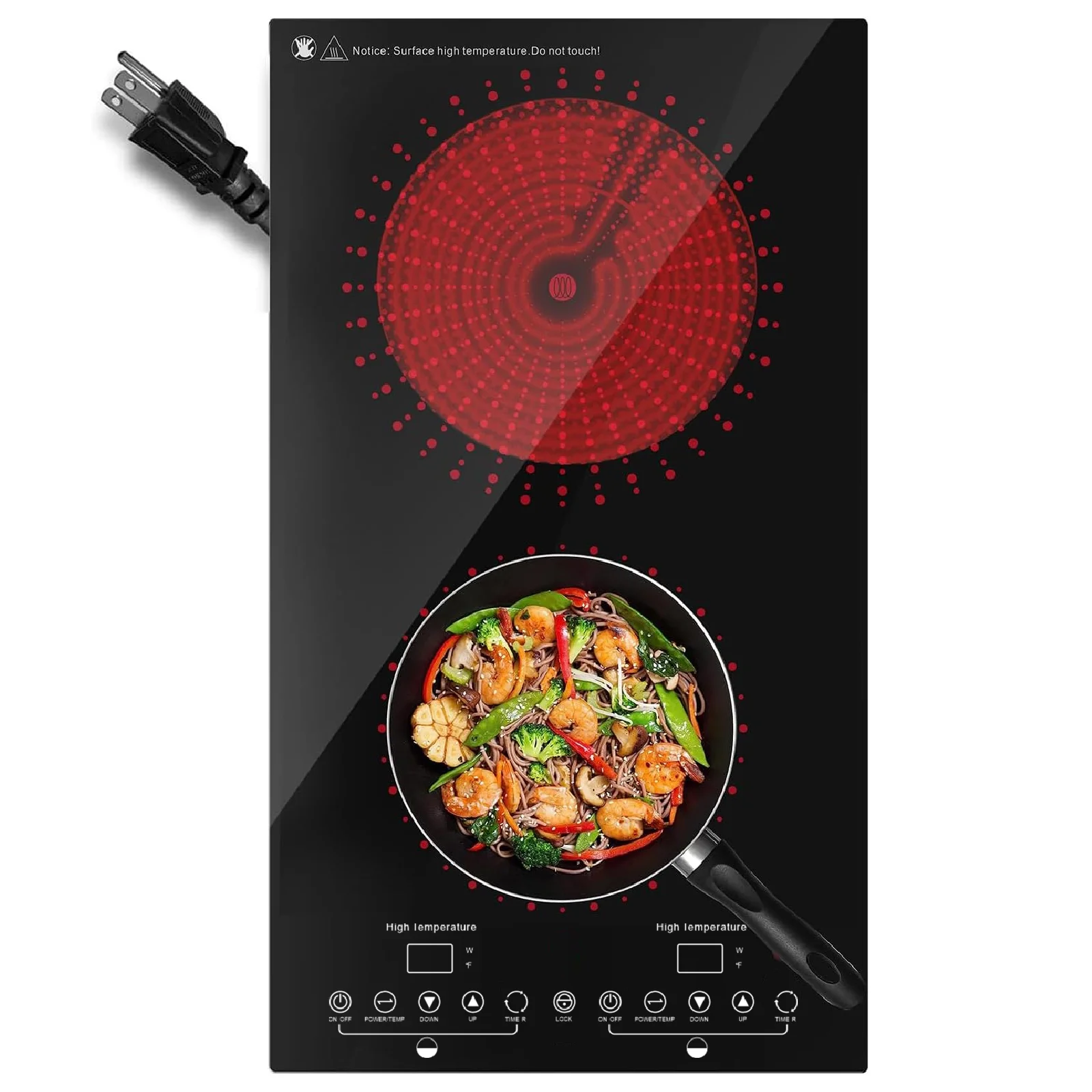 Electric Cooktop, 2 Burner Electric Stove with LED Touch Screen, 9 Heating Levels, Timer, Child Lock, Air Insulation, Silent Heating, 110V 12 Inch Built-in Hot Plate