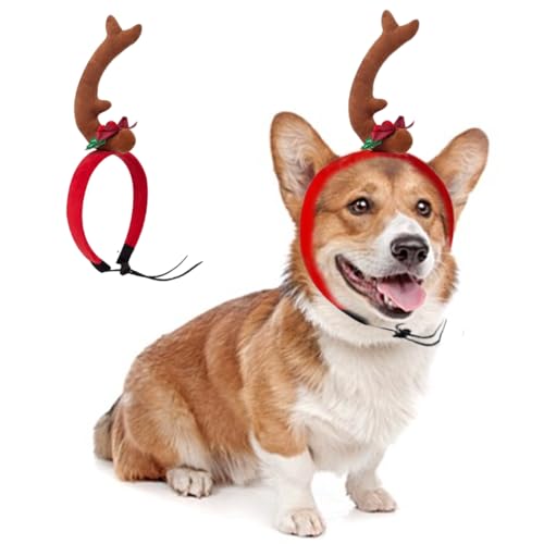 ANIAC Dog Antlers Headband Christmas Dog Outfit for Small Medium Large Dog Reindeer Costumes Pet Elk Head Accessories for Christmas Halloween (Yellow, Small)