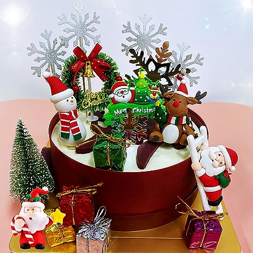 32 PCS Christmas Cake Topper Merry Christmas Cake Decor Sleigh Reindeer Cake Toppers Snowman cupcake Decoration