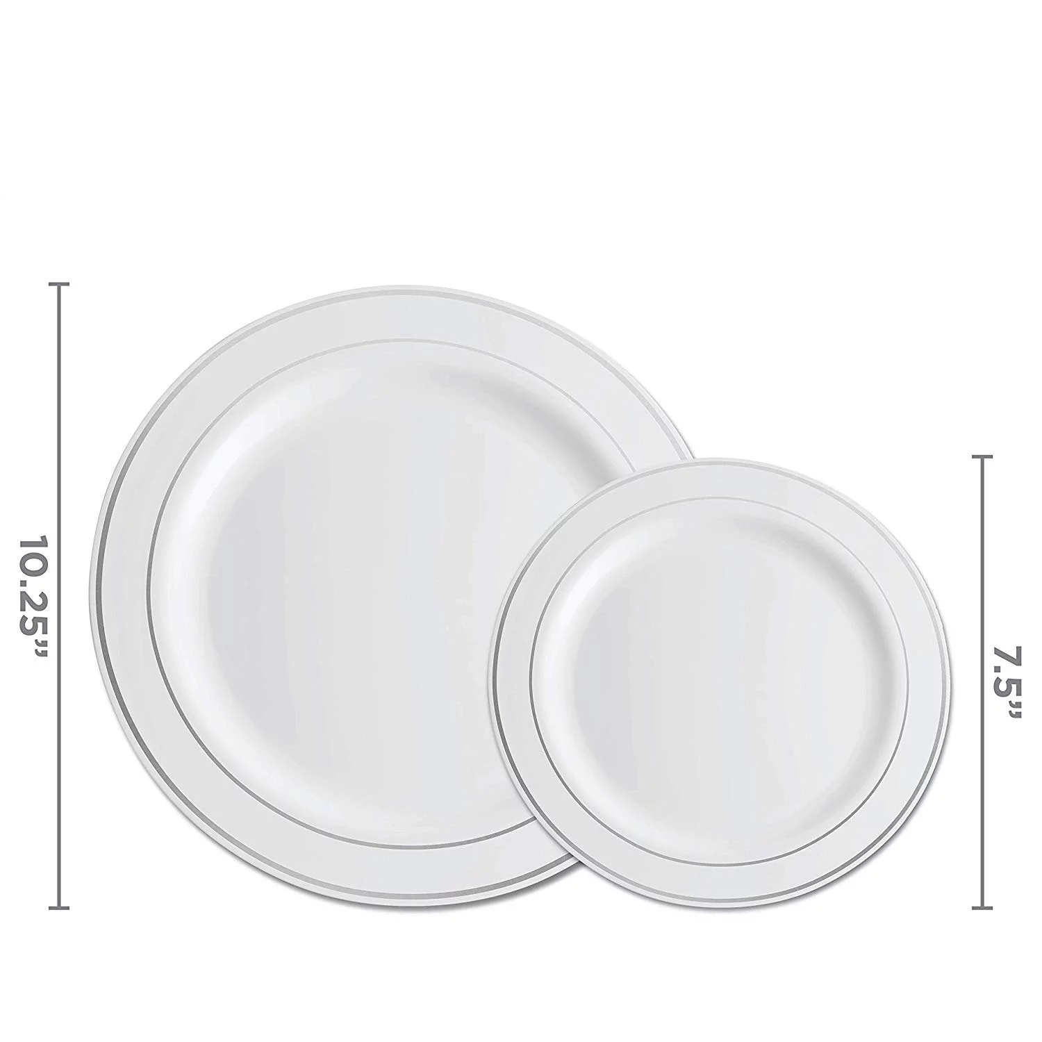 100 Piece Plastic Party Plates White Silver Rim. 50 Premium Heavy Duty 10.25 Inch Dinner Plates and 50 Disposable 7.5 Inch Dessert Appetizer Elegant Fancy Heavy Duty Wedding Plates