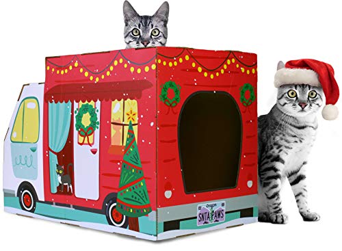 Christmas Cat House & Cat Scratcher w/Bonus Catnip Included