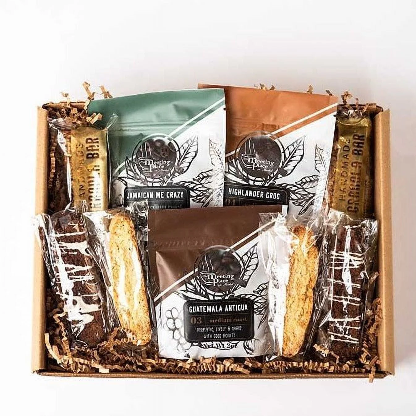 Christmas Coffee Break Gift Box - Biscotti, Granola, and Coffee in a Gift Box with Ribbon