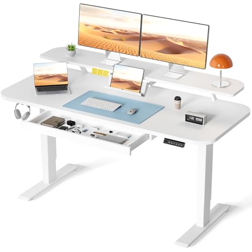 COMHOMA Electric Standing Desk with Drawers, 48 x 24'' Sit Stand up Desk with Monitor Stand, Laptop Stand, Height Adjustable Ergonomic Home Office Computer Desk with Memory Preset Controller (Black)