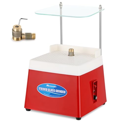 Mxmoonant Stained Glass Grinder with 5/8’’ & 1’’ Diamond Grinder Bits & Baffle, 4200r Mini DIY Grinding Tool Kit for Shaping Ceramic Glass (Red)