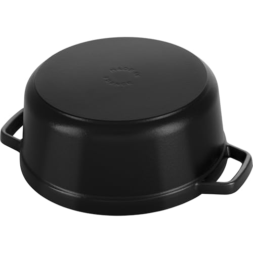 STAUB Cast Iron Dutch Oven 5.5-qt Round Cocotte, Made in France, Serves 5-6, Black Matte