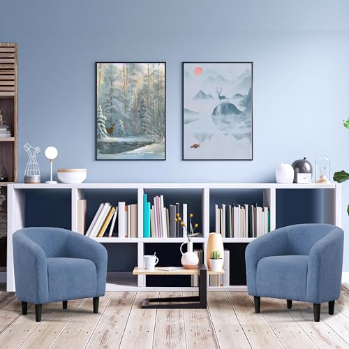 Yaheetech Accent Chairs Set of 2, Furry Living Room Chairs, Sherpa Barrel Chairs with Cozy Soft Padded, Boucle Fabric Armchais for Living Room Bedroom Reception Room Office, Dark Gray