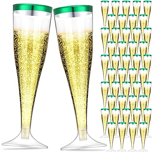 Zubebe 100 Pcs Plastic Champagne Flutes 4.5oz Classic Champagne Clear Plastic Cups Wedding Party Toasting Cocktail Cups Bulk Home Toasting Drinking Party(Blue)