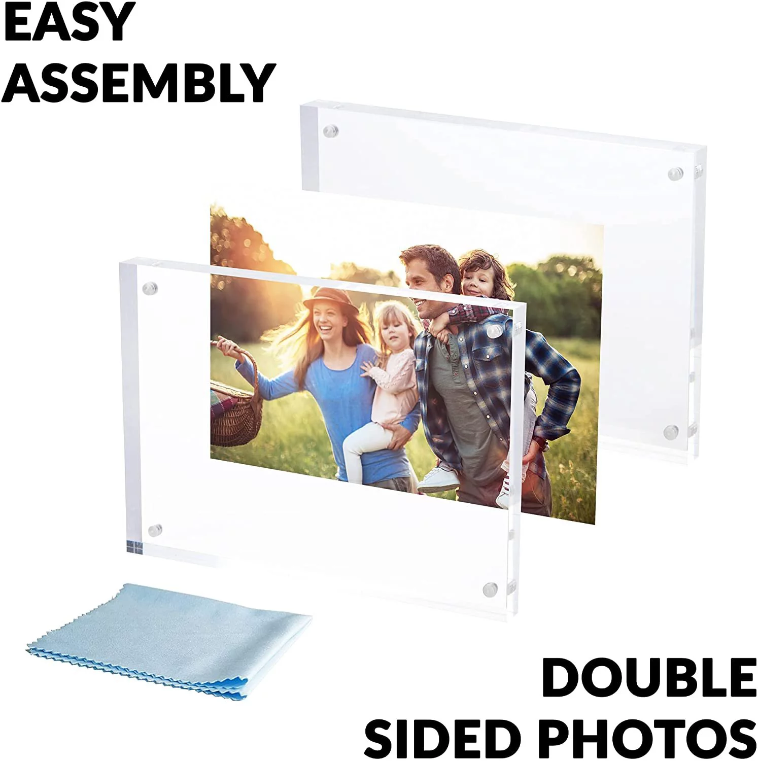 SimbaLux Magnetic Acrylic Photo Frame 5 in x 7 in Free-Standing Clear Desktop Floating Display, Pack of 3