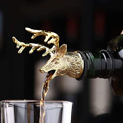 Wine Pourer Aerators, Deer Stag Head Wine Decanter Spout, Aerating Bottle Pourer, Wine Stopper Bar Accessories, Gifts for Birthday Wedding Christmas,Gold