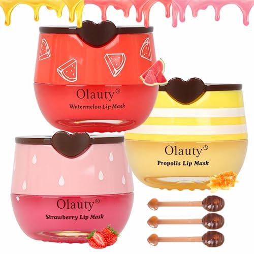 4 PCS Bee Lip Balm Lip Mask Honey Pot, Honey & Strawberry & Watermelon & Apple Lime Lip Sleeping Mask Propolis Moisturizing Lip Balm with Stick, Hydrating Prevention Dry & Cracked