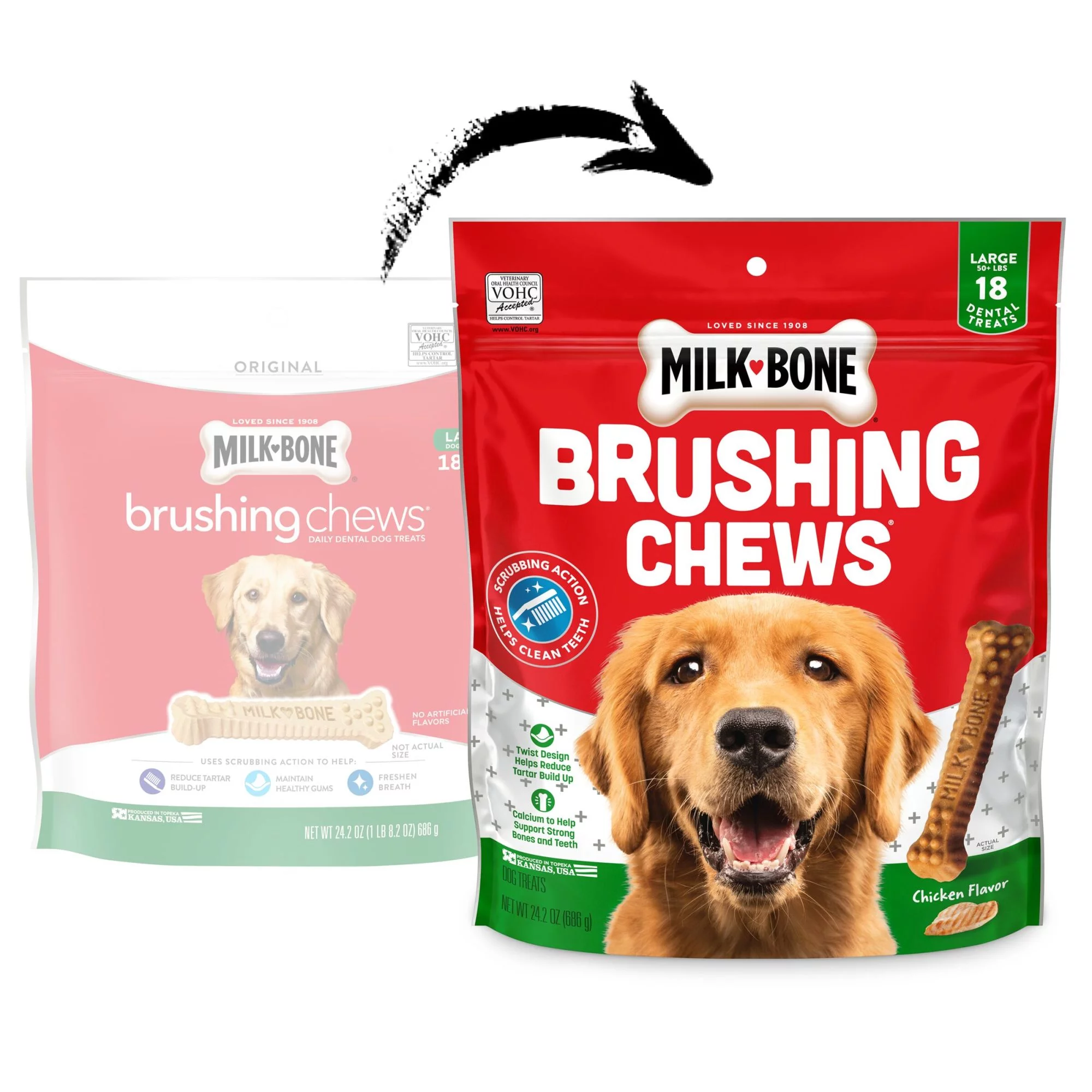 Milk-Bone Brushing Chews Daily Dental Dog Treats, Large, 24.2 oz. Bag, 18 Bones per Bag