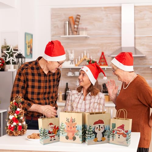 ASOEMERZ 18 Pack Christmas Kraft Gift Bags with Tissue Papers, Assorted Size Paper Gift Bags with Handles for Holiday Xmas Party Wrapping Decorations (6 styles)