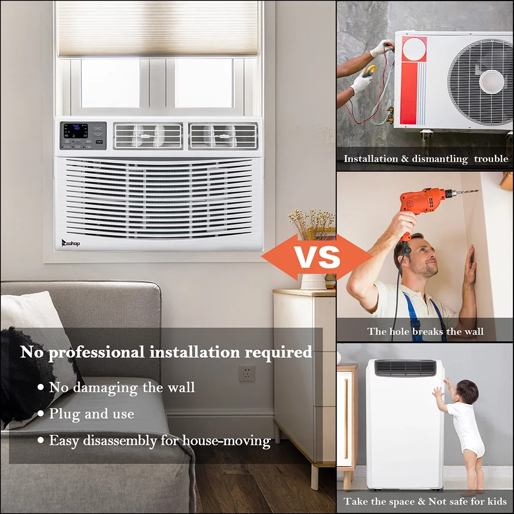 SamyoHome 12000BTU 115V Window-Mounted Air Conditioner with Remote Control, White