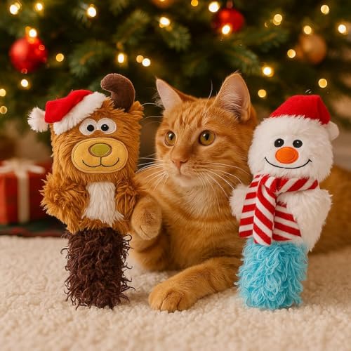KONG Holiday Kickeroo Cat Toy – Reindeer or Snowman, Catnip-Filled, Christmas Plush Toy