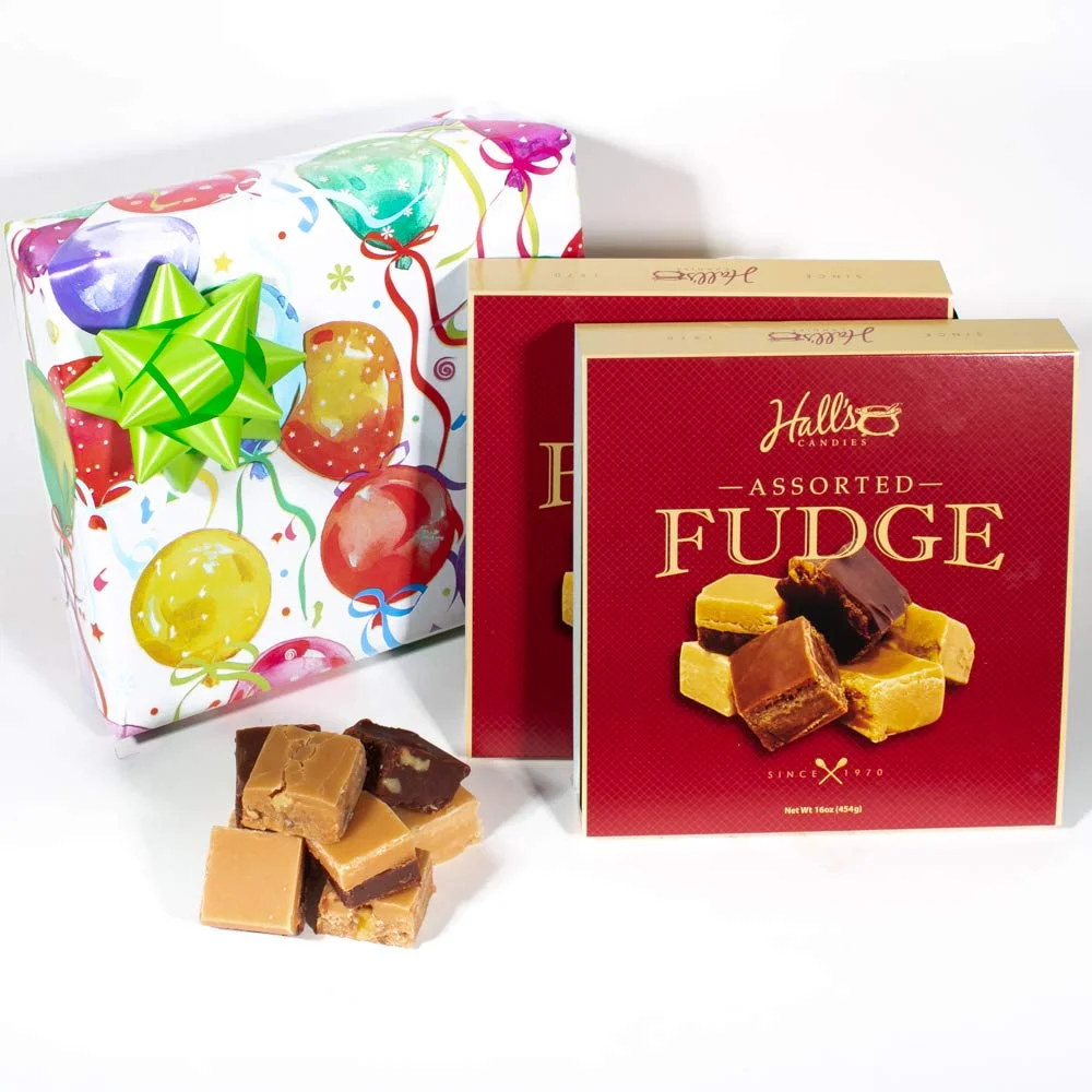 Birthday Balloons Fudge Gift Box, 2 Pounds Hall's Fudge (Chocolate)