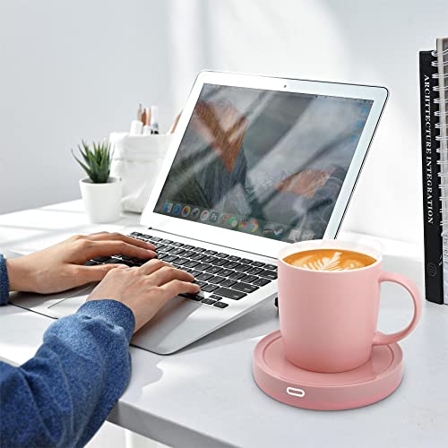 BESTINNKITS Smart Coffee Cup Warmer Set, Auto On/Off Gravity-induction Mug Office Desk Use, Candle Wax Cup Warmer Heating Plate (Up To 131F/55C), 14oz