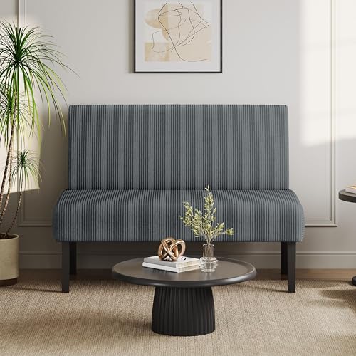 Yaheetech Small Comfy Sofa Mini Loveseat Couch 2-Seater Armless Sofa Chair, Corduroy Fabric & Easy Assembly, for Small Spaces Living Room, Bedroom, Dorm, Office (No USB, Dark Gray)
