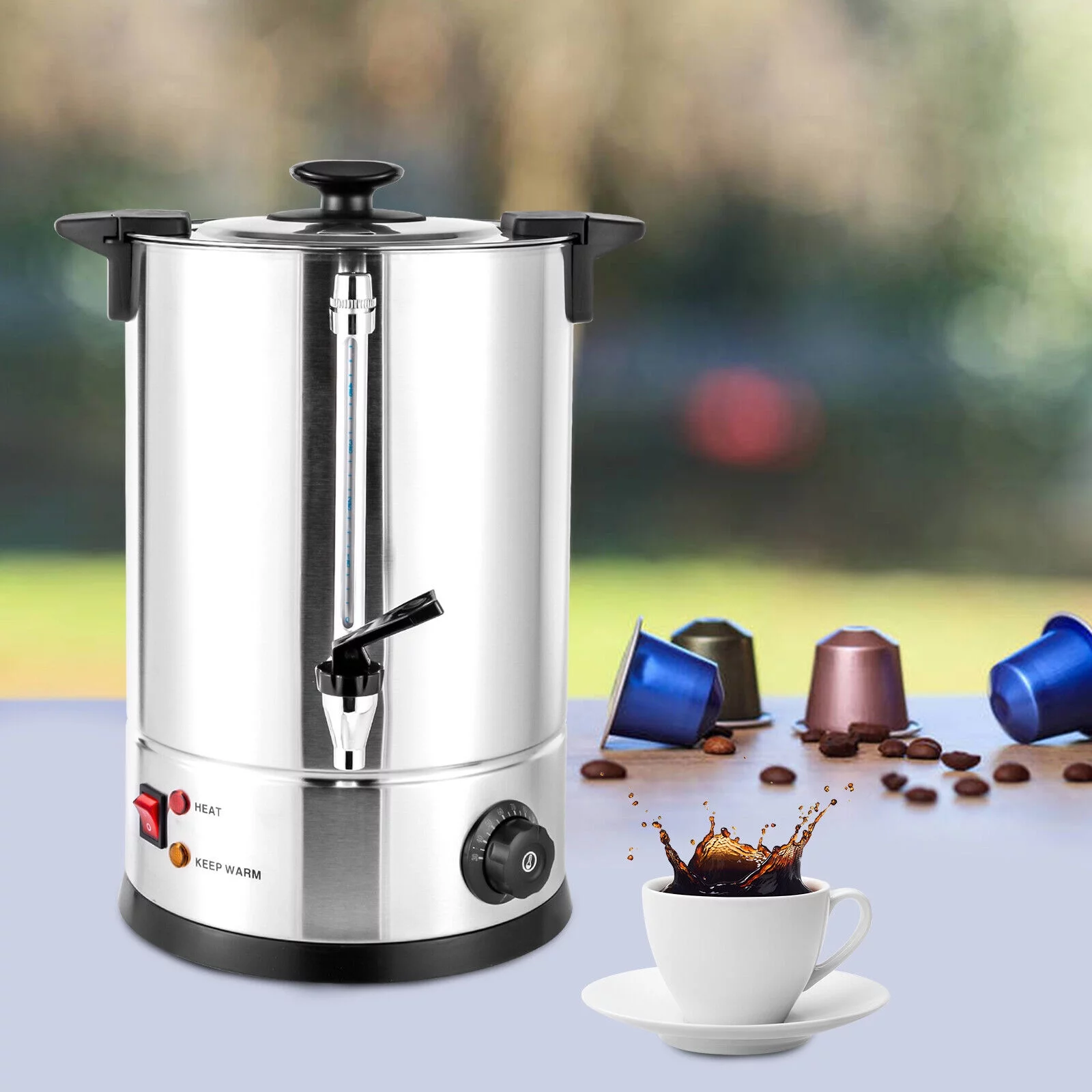 Commercial 12L Stainless Steel Coffee Urn 1KW Coffee Maker Hot Water Urn Home