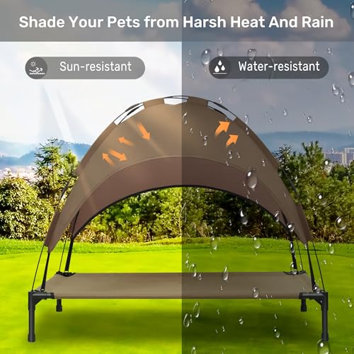 Heeyoo Elevated Dog Bed with Canopy, Portable Dog Cot with Removable Shade Tent, Outdoor Raised Pet Cot Cooling Bed for Dogs